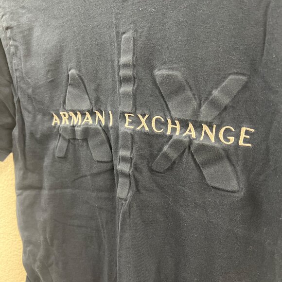 Armani Exchange Mens Navy Blue Logo T-Shirt Embossed Design Regular Fit Cotton C - Picture 4 of 5